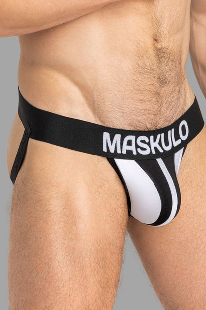 Jockstrap TIGER avec POUCH-SNAP. Blanc et noir