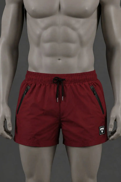 Jedd Synther weiche Shorts mit Reißverschlusstaschen. Rot Dunkel
