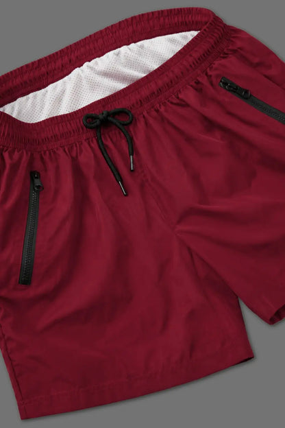 Jedd Synther weiche Shorts mit Reißverschlusstaschen. Rot Dunkel