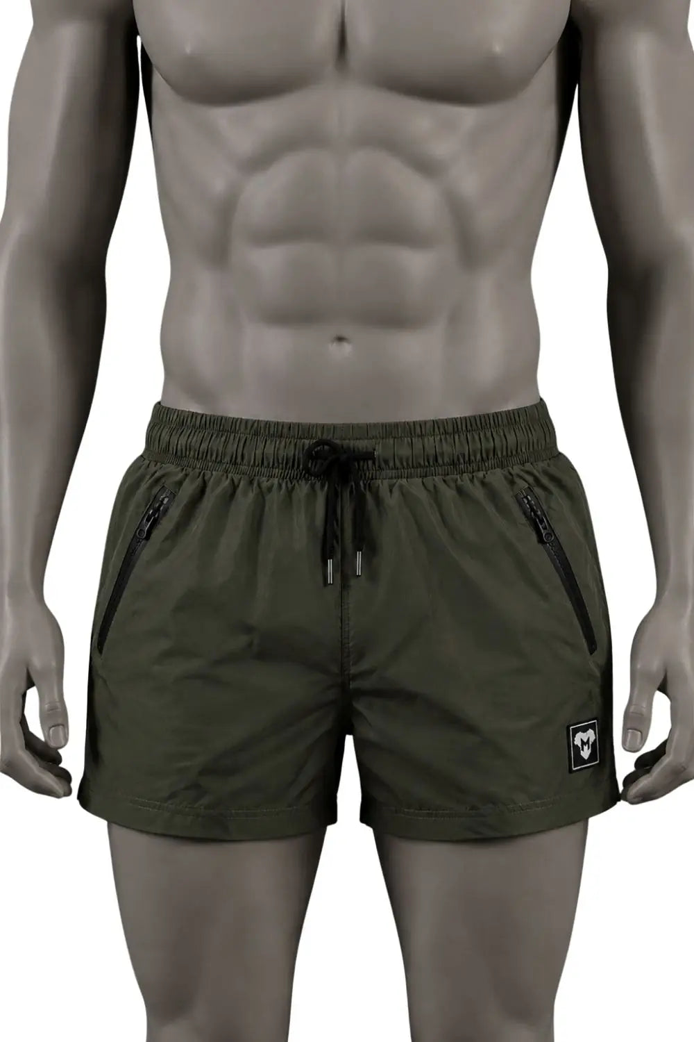 Jedd Synther Weiche Shorts mit Reißverschlusstaschen. Armeegrün