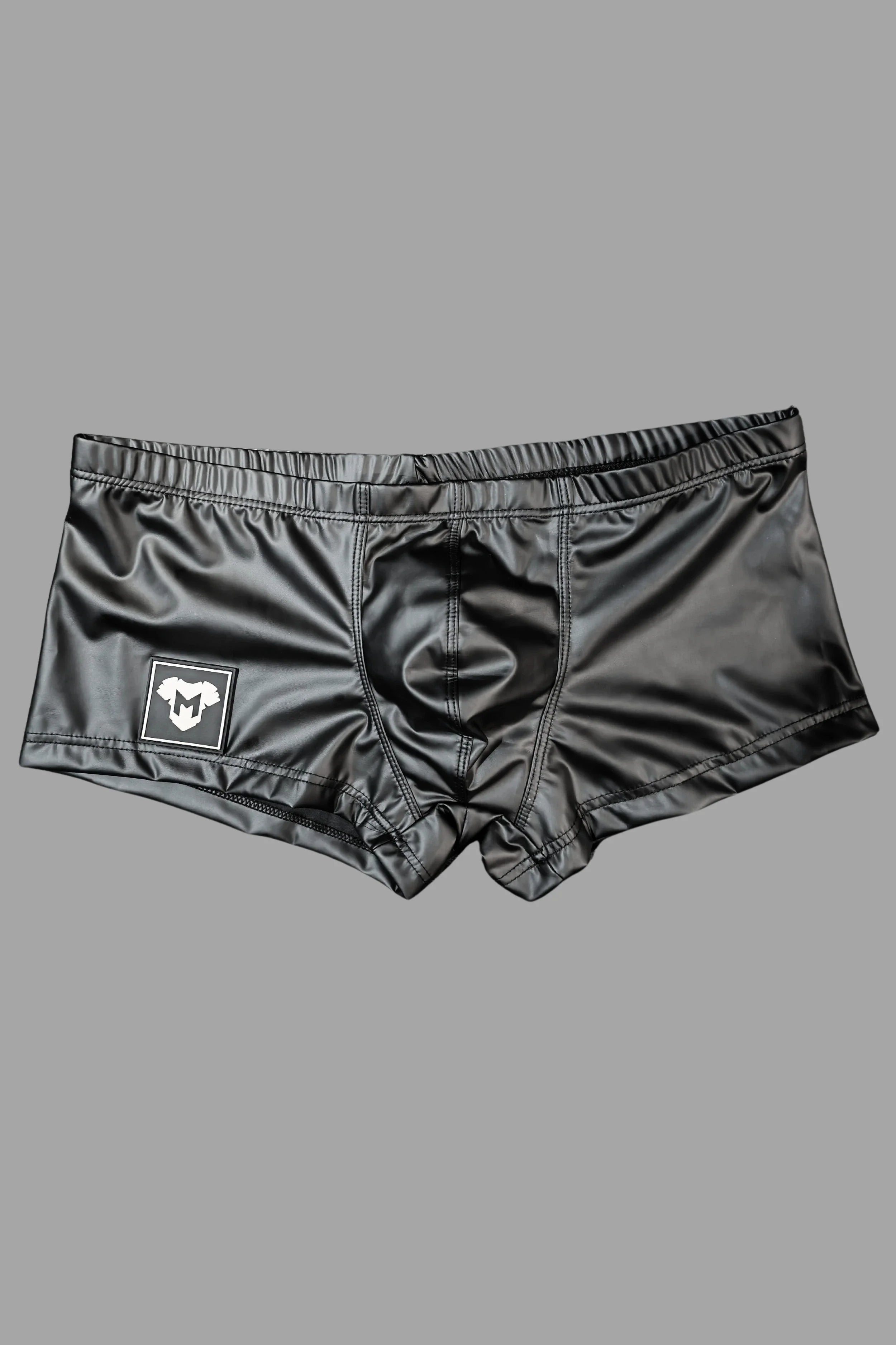 Warren LiquidOil. No-zip Thin PU leather trunk shorts. Black