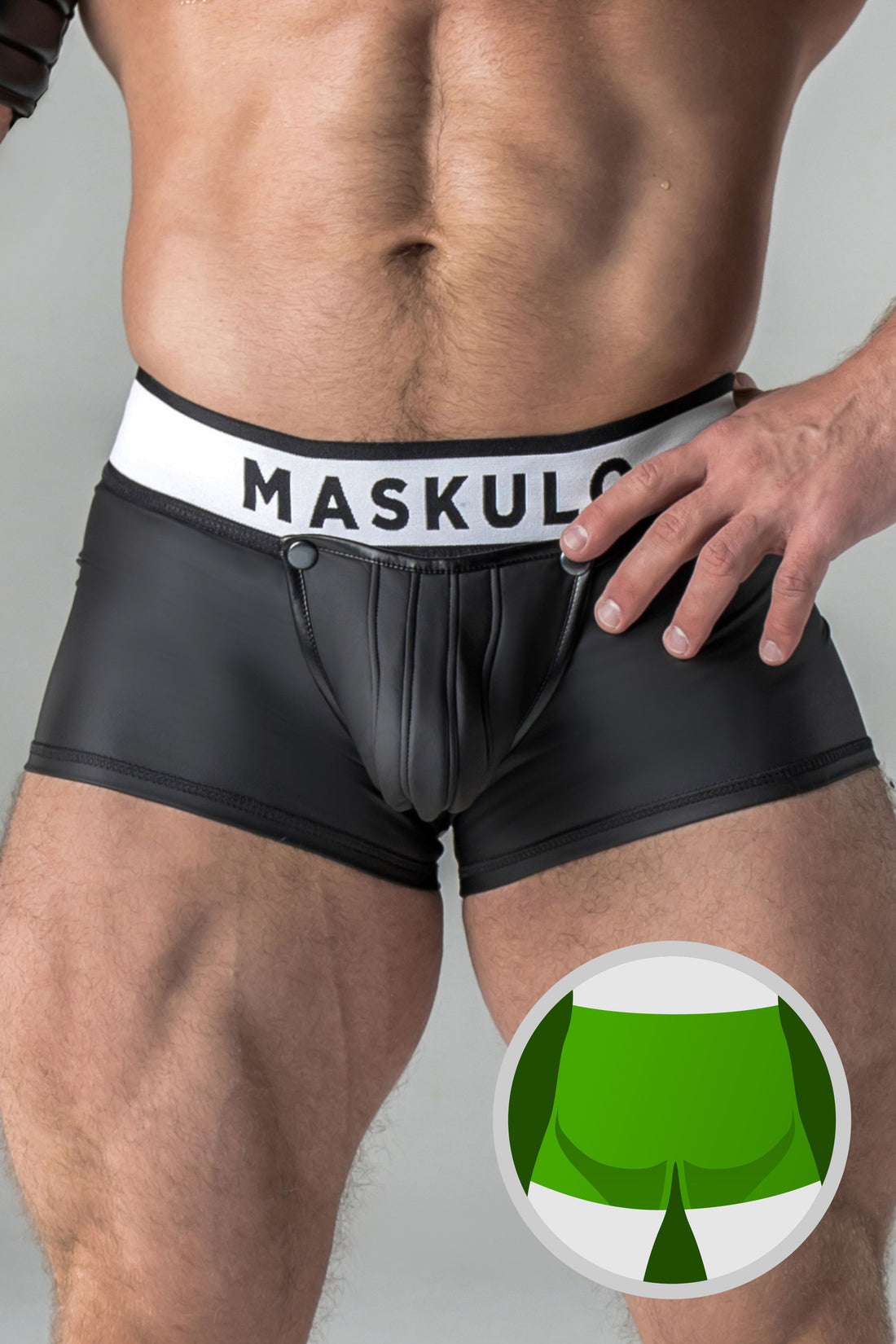 Armored. Rubber Look Trunk Shorts. Detachable Pouch. Black