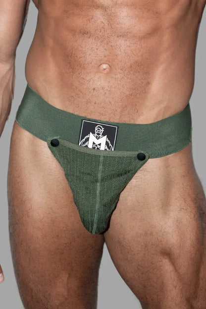 Gary Cyclone. Jockstrap avec Poche Amovible. Vert Armée