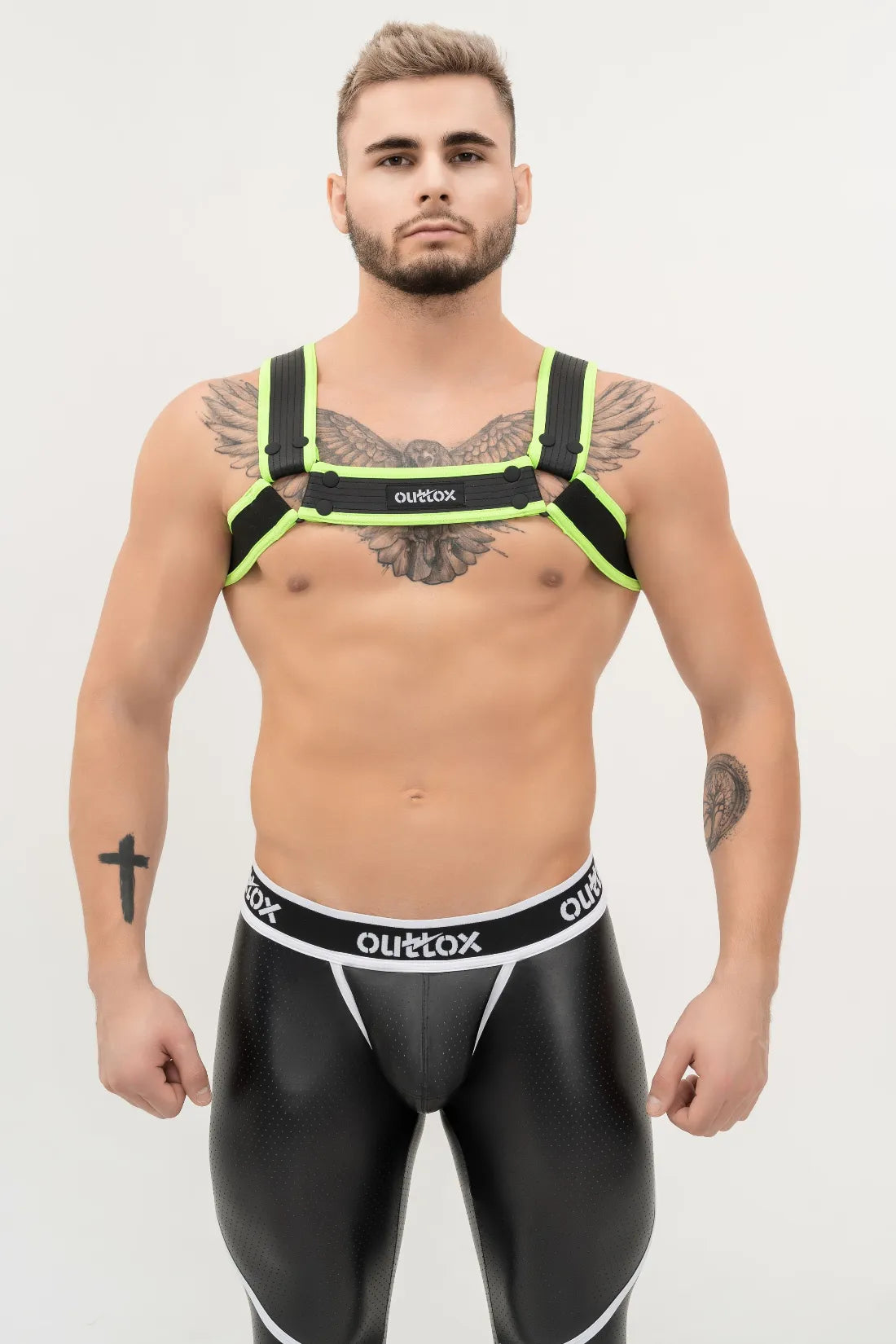 Outtox. Bulldog Harness with Snaps. Black and Green &