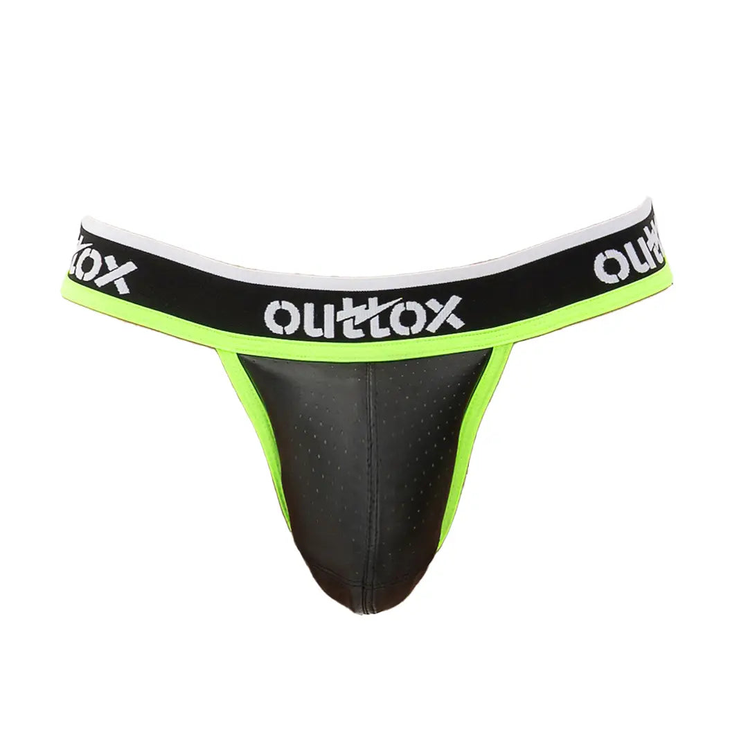 Outtox. Jock mit Druckknopf-Codpiece. Schwarz und Grün &