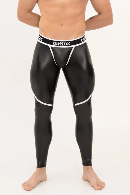 Outtox. Zip-Rear Leggings with Snap Codpiece. Black and White