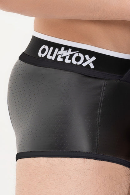 Outtox. Open Rear Trunk Shorts with Snap Codpiece. Black