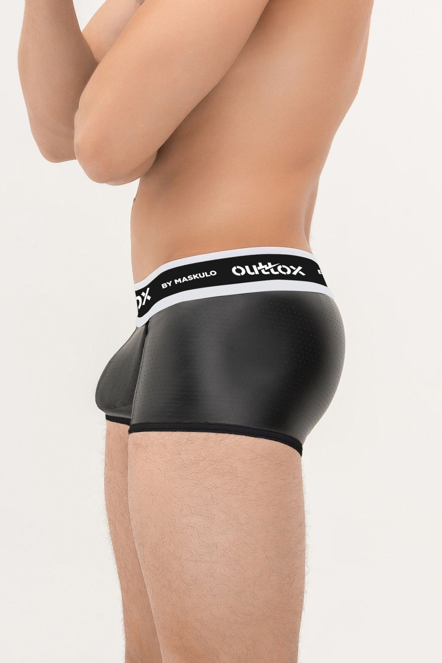 Outtox. Wrapped Rear Trunk Shorts with Snap Codpiece. Black