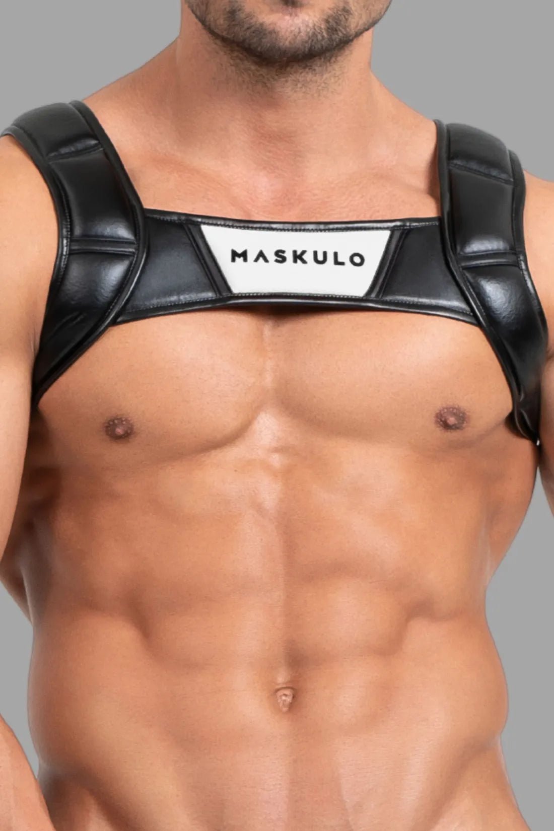 Bulldog Harness with 3D Logo. Black and White - Maskulo - MHR117 - Y5 - Maskulo Global (EU) Store