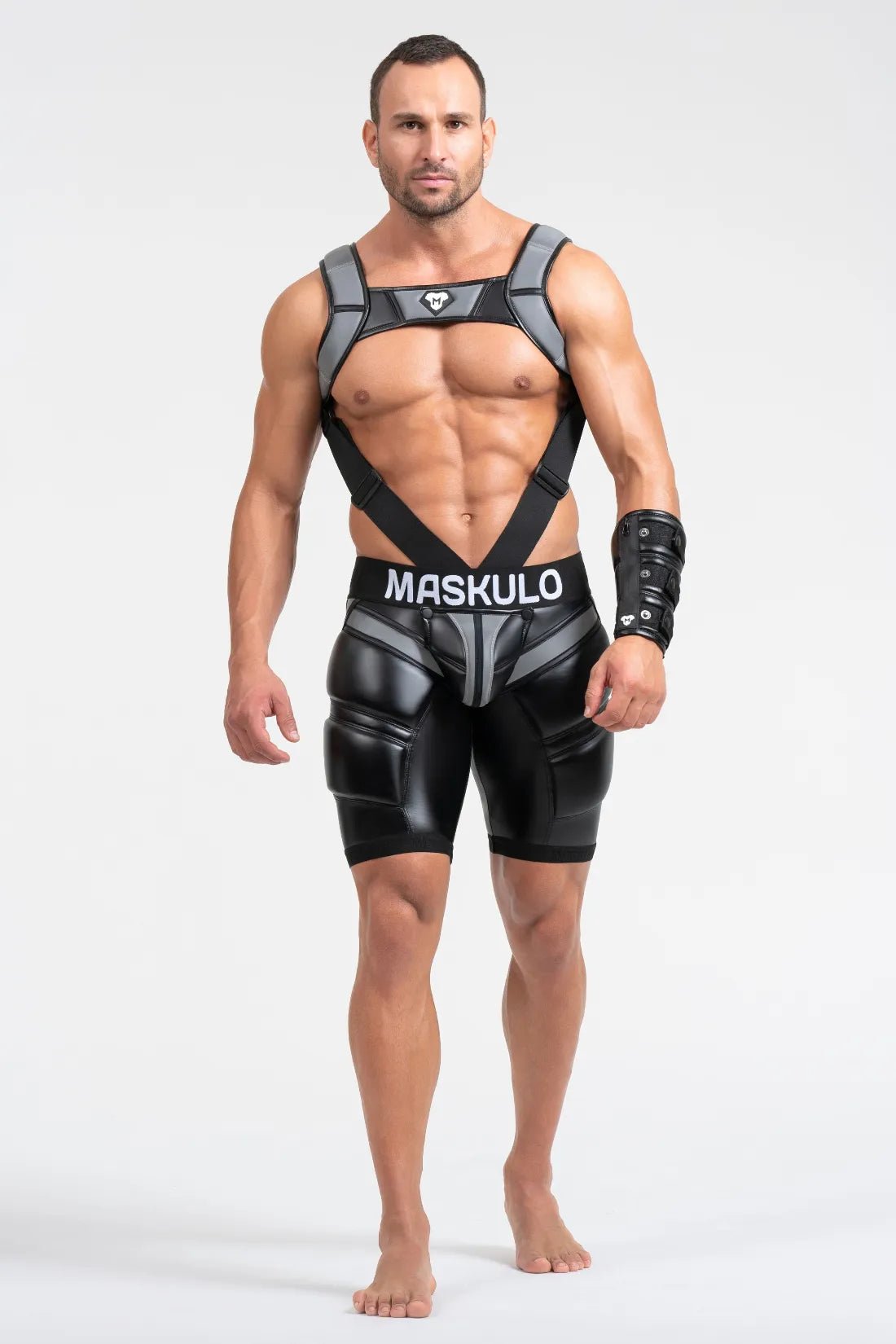 Body Harness with Push - up Effect. XXL size. Black and Grey Reflective Light - Maskulo - MHR122 - Y5 - Maskulo Global (EU) Store