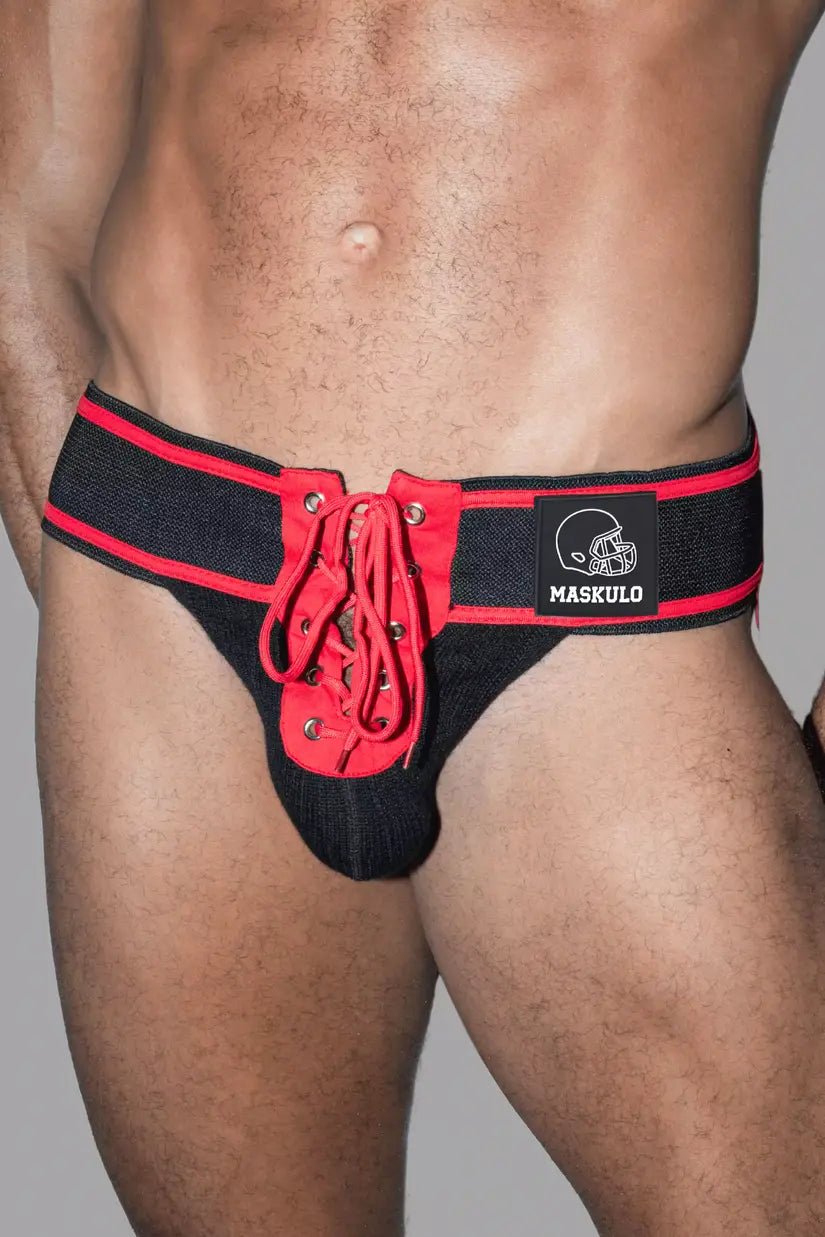 Jett Gridd - Iron, American Football Jockstrap. Black + Red - Maskulo - MJS188 - Y1 - Maskulo Global (EU) Store