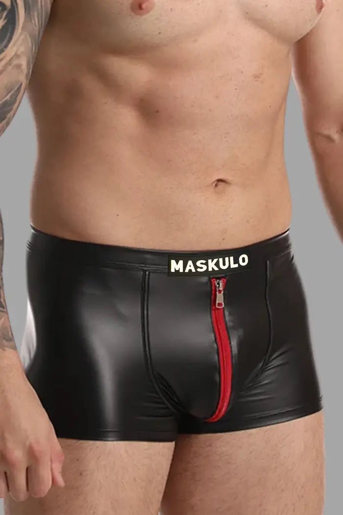 Raff LiquidOil PU Leather Shorts. Black + Red - Maskulo - MSH237 - Y2 - Maskulo Global (EU) Store