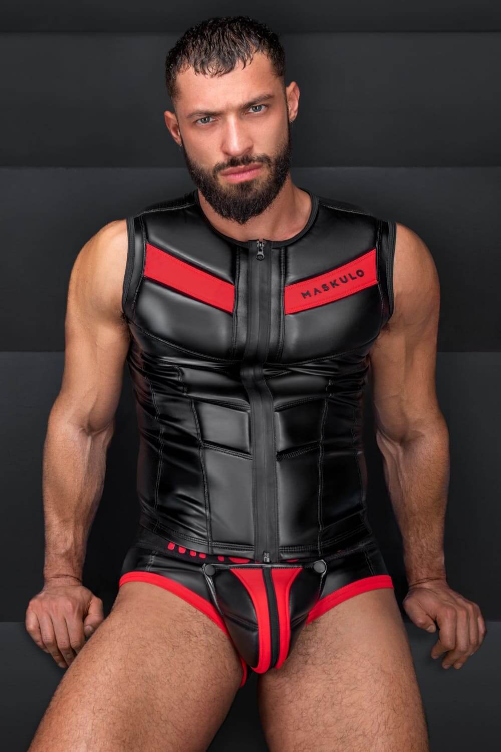 Zippered Vest. Black and Red - Maskulo - MTP108 - Y2 - Maskulo Global (EU) Store