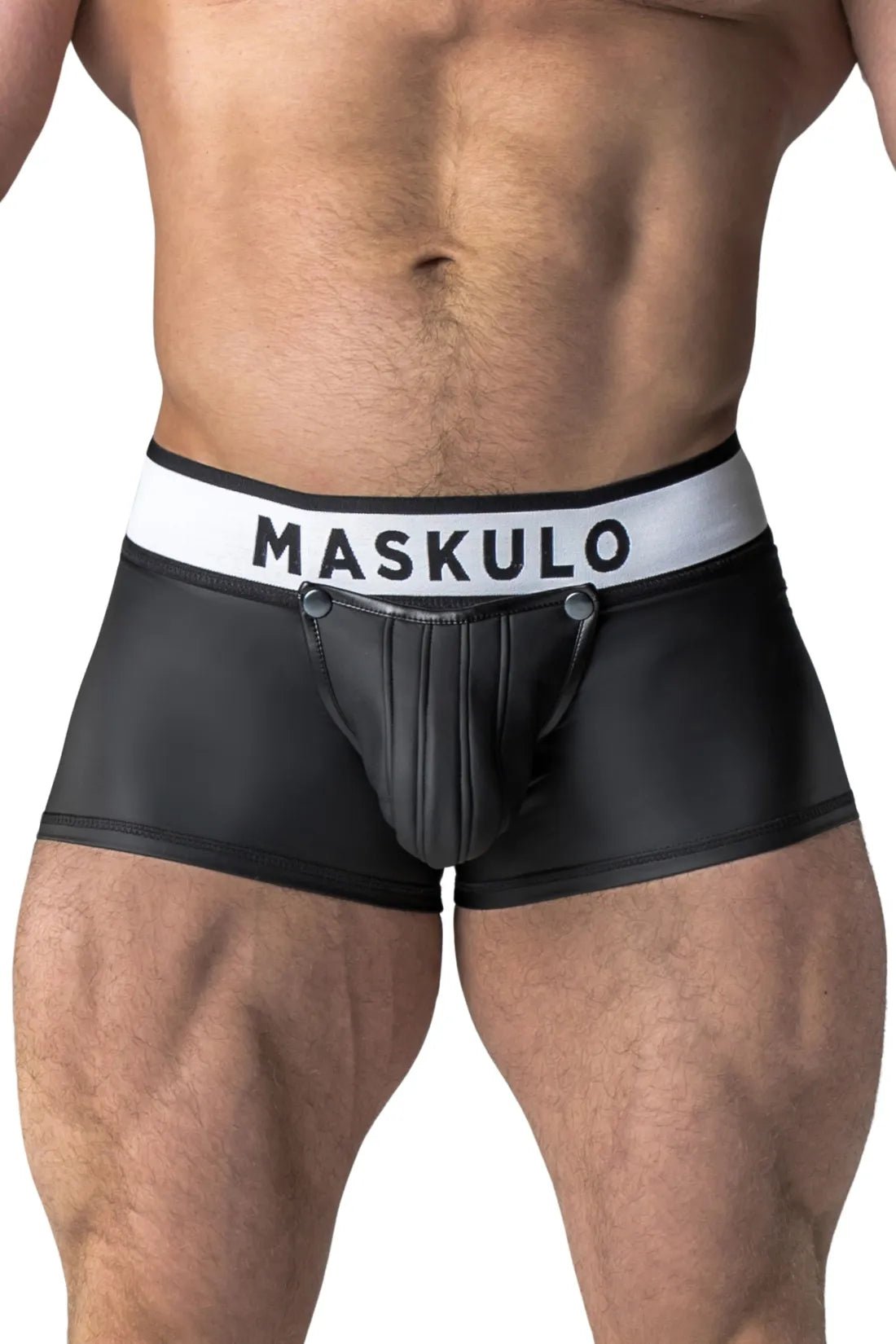 Rubber Look Trunk Shorts. Detachable pouch. Open Rear. Black - Maskulo - MTR108 - Y5 - Maskulo Global (EU) Store