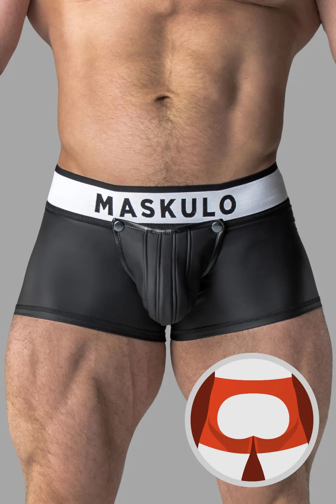 Rubber Look Trunk Shorts. Detachable pouch. Open Rear. Black - Maskulo - MTR108 - Y5 - Maskulo Global (EU) Store