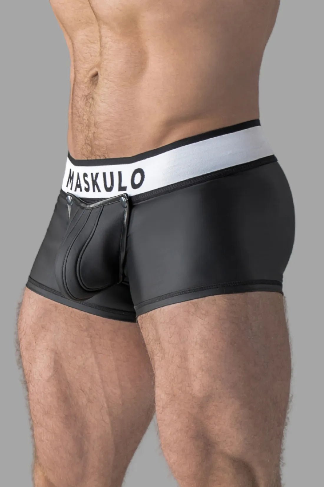 Rubber Look Trunk Shorts. Detachable pouch. Open Rear. Black - Maskulo - MTR108 - Y5 - Maskulo Global (EU) Store