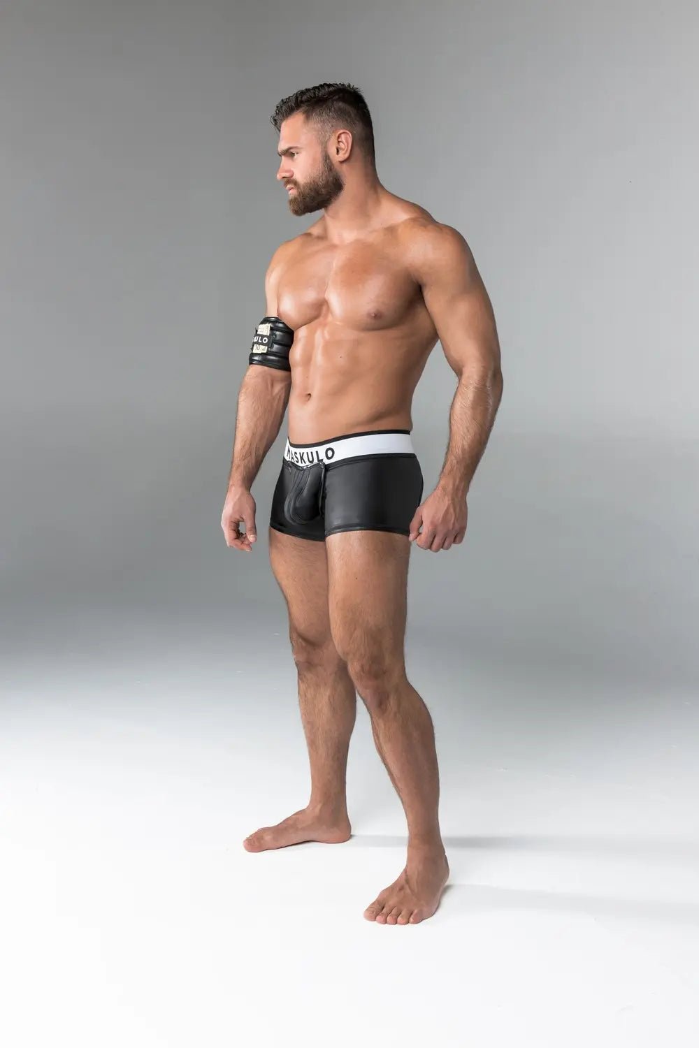 Rubber Look Trunk Shorts. Detachable pouch. Open Rear. Black - Maskulo - MTR108-Y1 - Maskulo EU Global Online Store