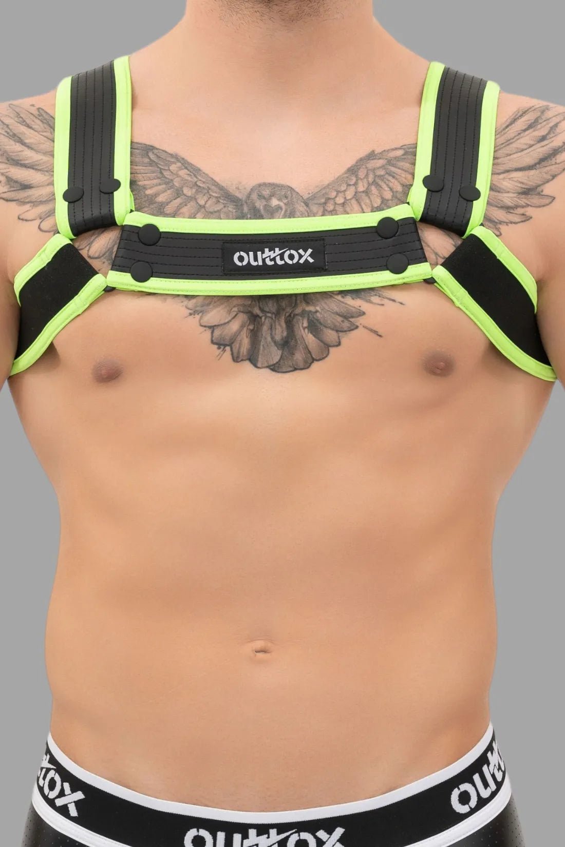 Outtox. Bulldog Harness with Snaps. Black and Green Neon - Outtox - XHR109 - Y5 - Maskulo Global (EU) Store