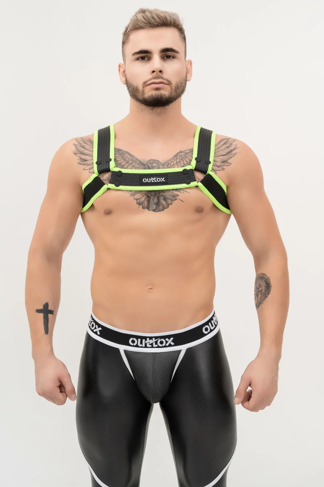 Outtox. Bulldog Harness with Snaps. Black and Green Neon - Outtox - XHR109 - Y5 - Maskulo Global (EU) Store