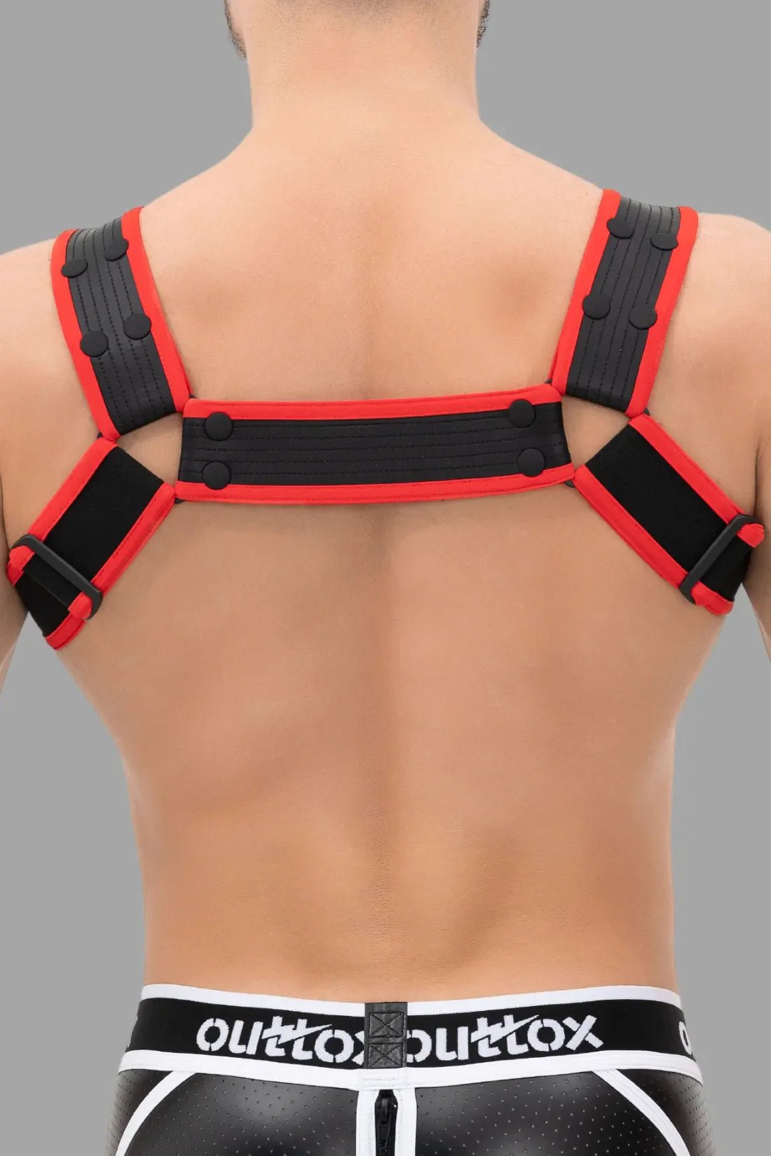 Outtox Bulldog Harness with Snaps in Black and White from Maskulo Global (EU) online store. Durable and stylish accessory for men.