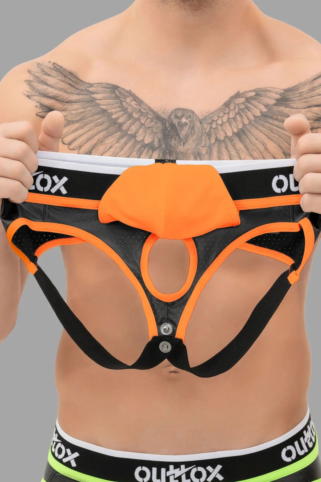 Outtox. Jock with Snap Codpiece. Black and Orange - Outtox - XJS103 - Y3 - Maskulo Global (EU) Store