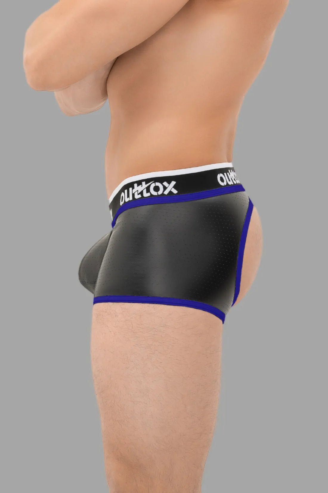 Outtox. Open Rear Trunk Shorts with Snap Codpiece. Black and Blue - Outtox - XTR105 - Y2 - Maskulo Global (EU) Store