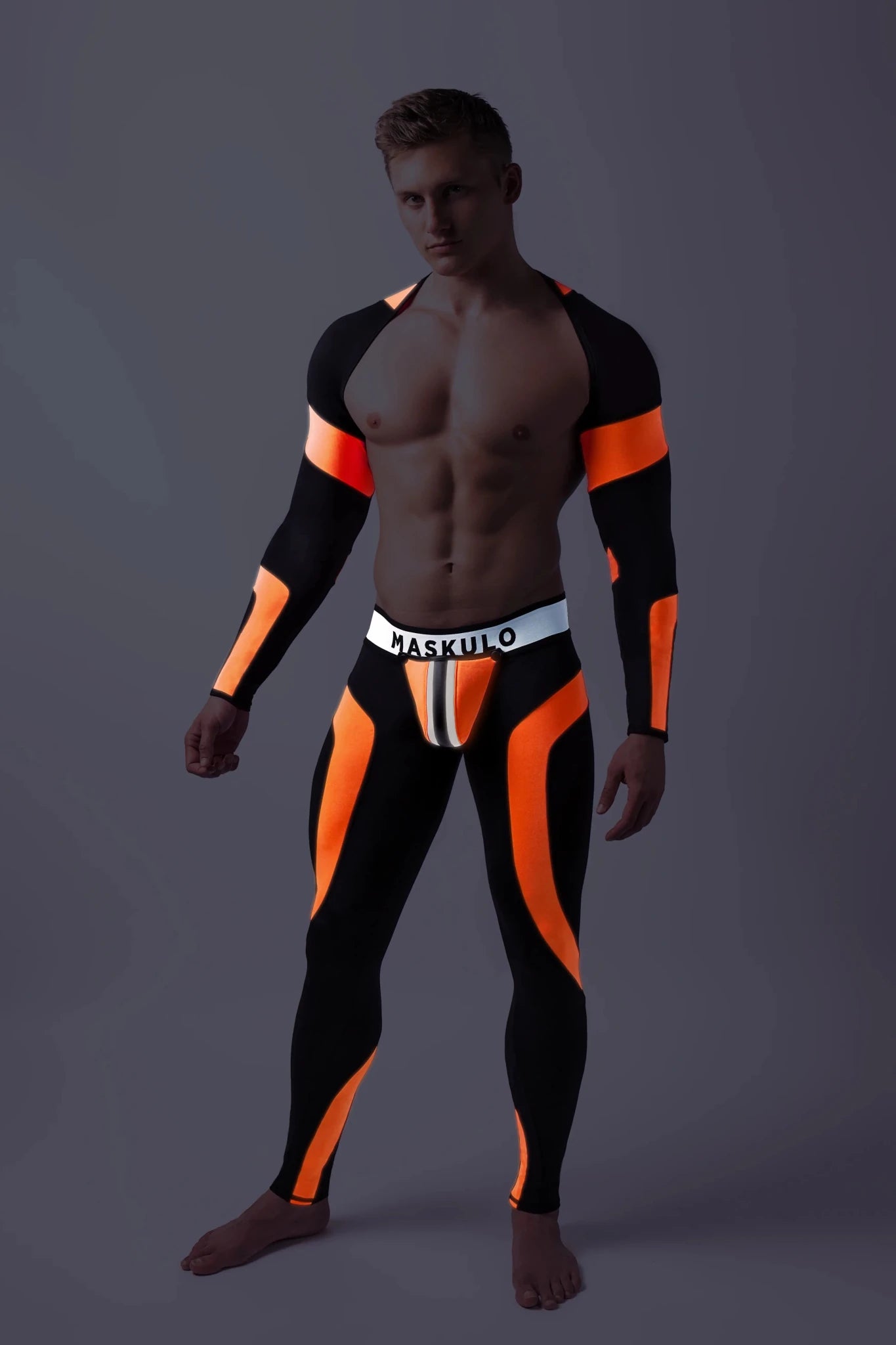 Youngero. Leggings with codpiece. Open Rear. Orange Neon - Maskulo - MLG142-Y1 - Maskulo EU Global Online Store