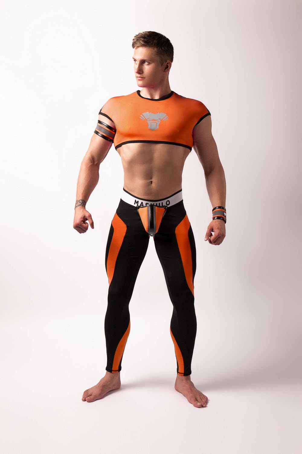 Youngero. Leggings with codpiece. Open Rear. Orange Neon - Maskulo - MLG142-Y1 - Maskulo EU Global Online Store