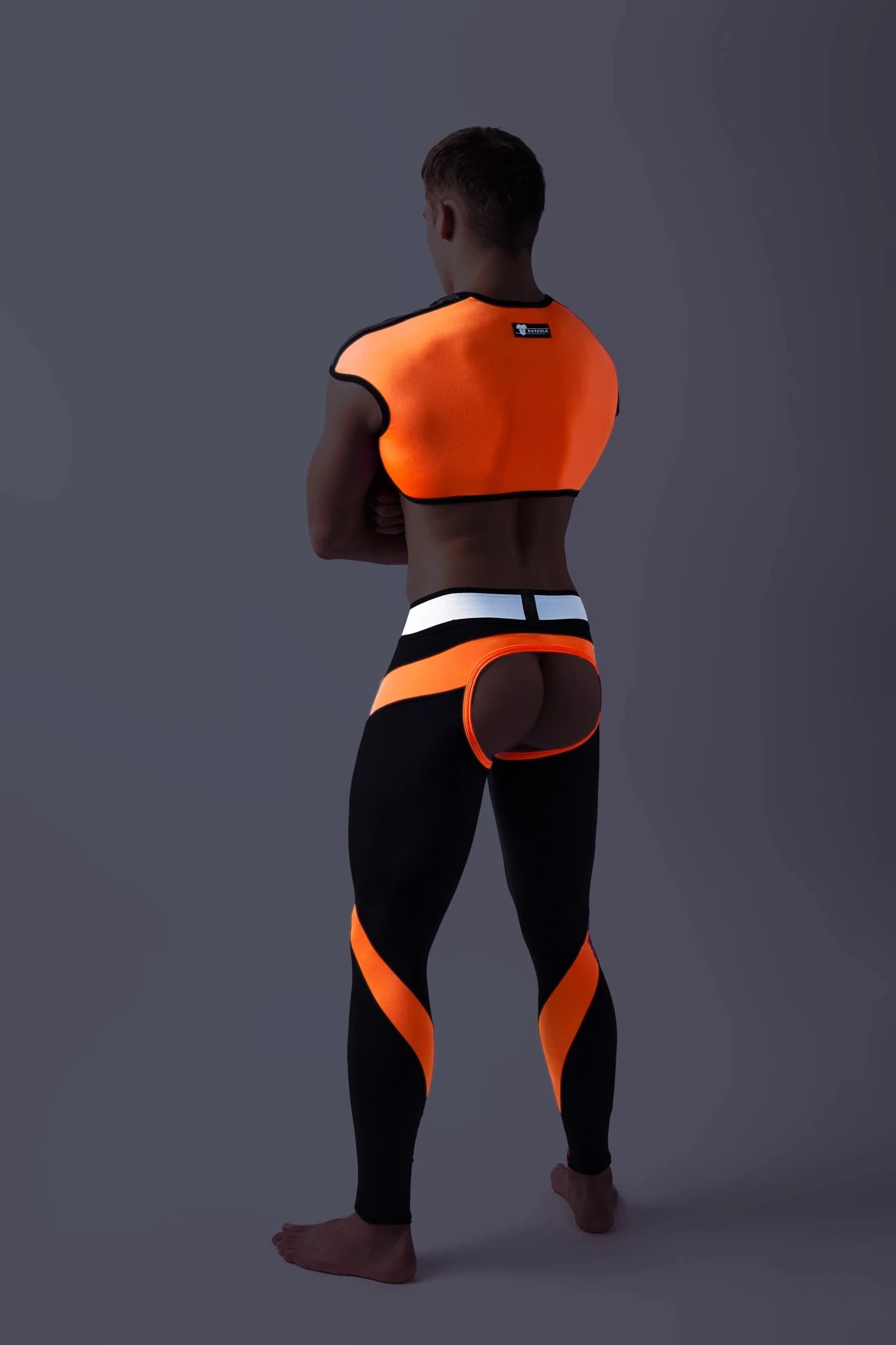 Youngero. Leggings with codpiece. Open Rear. Orange Neon - Maskulo - MLG142-Y1 - Maskulo EU Global Online Store