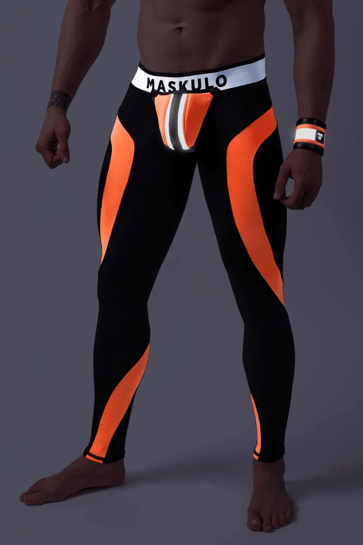 Youngero Leggings, zippered rear. Codpiece. Orange Neon - Maskulo - MLG156-Y1 - Maskulo EU Global Online Store