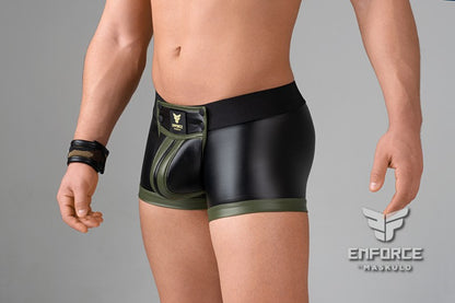 EnForce. Waist-high Codpiece Trunk shorts. Zipped Rear. Black
