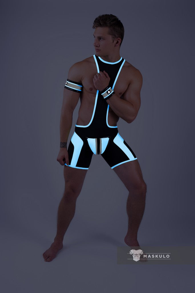 Youngero. Wrestling-Unterhemd für Männer. Schamkapsel. Reißverschluss hinten. Schwarz+Weiß „Neon“
